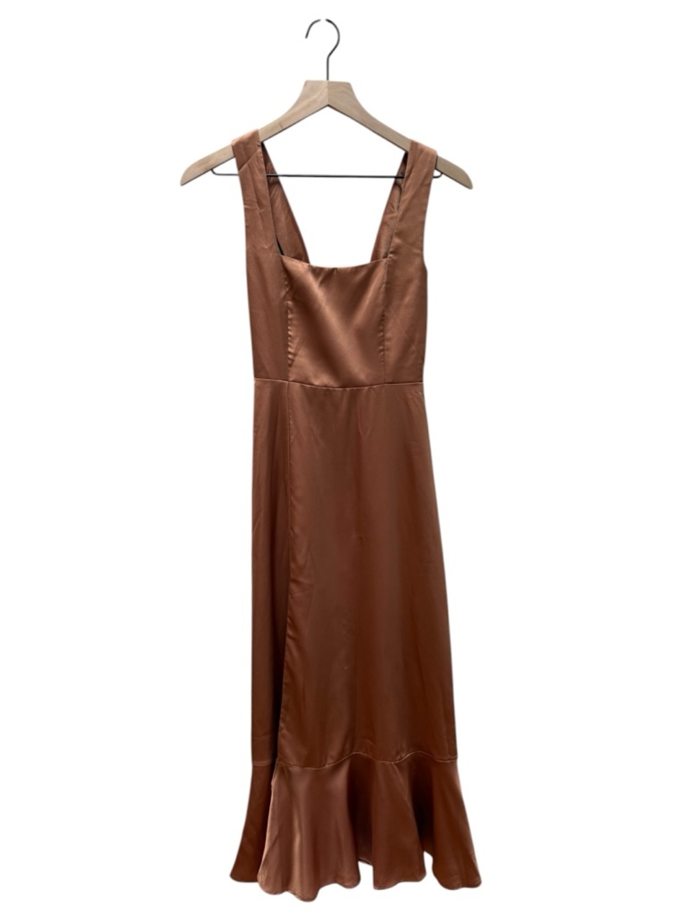 Show Me Your MuMu Copper-Brown Satin Midi Slip Dress